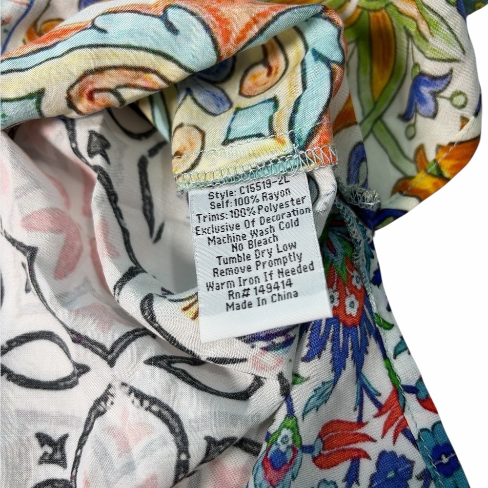 JOHNNY WAS  Patchwork Kaftan Tunic Top Sm Colorful Boho Cottagecore